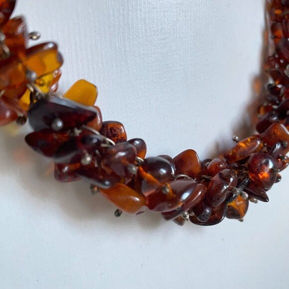 Vintage Deep Saturation Amber Asymmetrical Bead Necklace - Picture 8 of 8